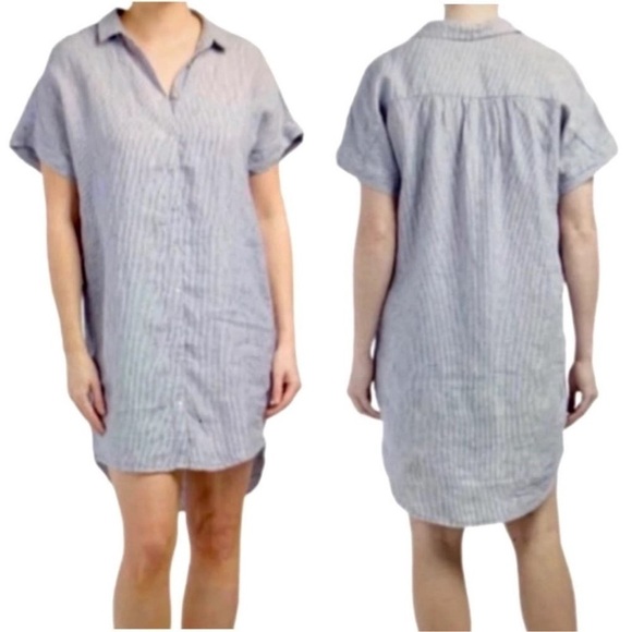 Tahari Dresses & Skirts - Tahari Railroad Striped Linen ShirtDress Sz L Nautical Blue White Coastal Beach